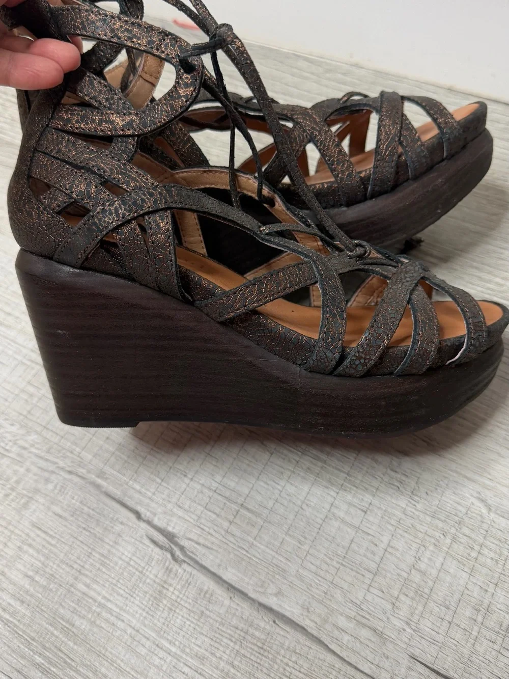Women’s Black Lace-Up Wedge Sandals